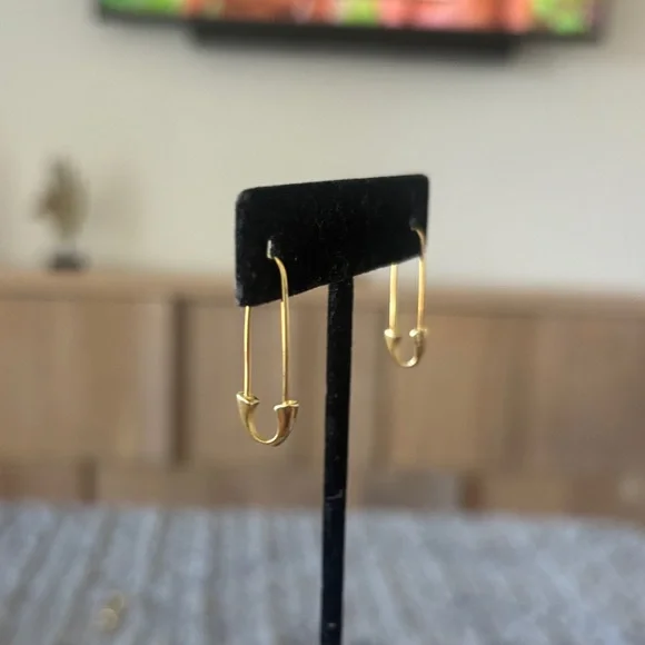 Argento Vivo Gold Safety Pin Dangle Earrings - Picture 1 of 4